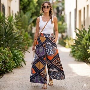 Meg & Margot Boho Paisley Wide Leg Plazzo Pants Women’s Small